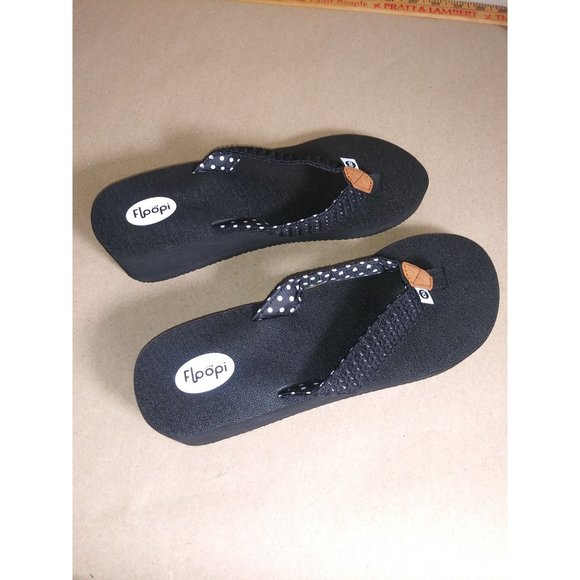 Floopi Wedge Sandals Flip Flops Black Size 10 - Picture 1 of 5